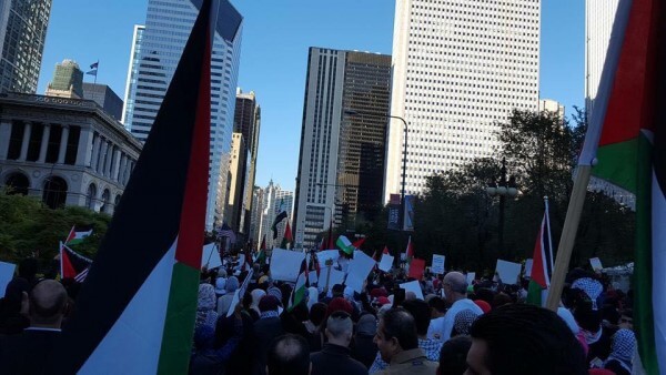 Protest in Chicago Sunday Oct. 18, 2015 against Israel's occupation. Photo courtesy of Dr. Atiyeh Salem