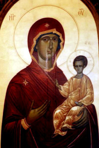The Miraculous Lady of Cicero, the Tearing Icon of the Virgin Mary which is displayed at St. George Antiochian Orthodox Church, 1220 S. 60th Court in Cicero, Illinois.