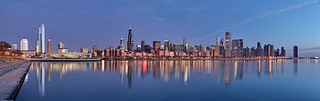 English: Chicago skyline at sunrise Deutsch: C...