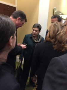 Ashrawi greeted by attendees after her speech