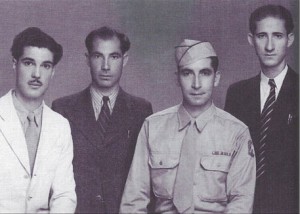 George Hanania (2nd from right) poses with three of his brothers in Jerusalem during World War II, before the city was stolen from Christians and Muslims by Israel.
