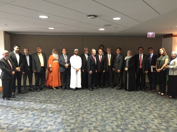 Leaders of Chicagoland's Muslim Community gather before the Eid al-Udha celebration at Toyota Park Sept. 24, 2015 where Illinois Senate President John Cullerton and Cook County Board Commissioner Jesus Garcia addressed Muslim American concerns.