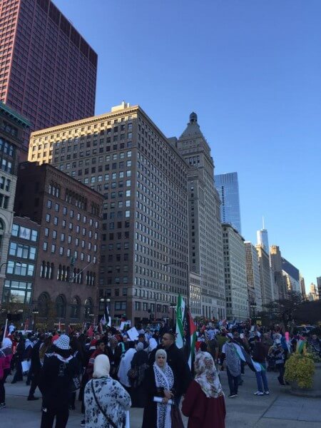 Protest in Chicago Sunday Oct. 18, 2015 against Israel's occupation. Photo courtesy of Dr. Atiyeh Salem