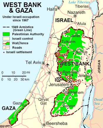 Map showing the West Bank and Gaza Strip in re...