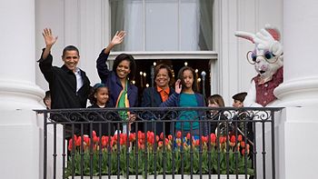 Obamas at the annual White House Easter Egg roll, photo courtesy of the White House