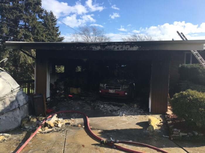 Fire at Orland Park home in the garage , 13827 80th Ave, that started near a Christmas Tree. Photo courtesy of the Orland Fire Protection District