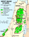 Palestine divided between Israel and the territories Israel occupied in 1967 with the growth of illegal Jewish settlements making peace nearly impossible. Map courtesy of wikipedia
