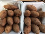 Fried Kubbah, Kibbeh made from burghul stuffed with lamb and browned sliced almonds or browned pine nuts. Photo courtesy of Ray Hanania