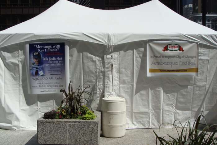Display Tent at the Chicago Arabesque Festival from June 2010 when Richard M. Daley was mayor and before Mayor Rahm Emanuel racistly blocked involvement of Arabs in Chicago life. Photos by Ray Hanania