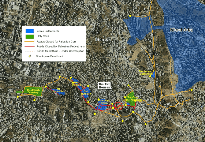 Map of Hebron showing location of Palestinian home being taken by Israeli settlers in Israeli occupied Hebron. Photo courtesy of Peace Now