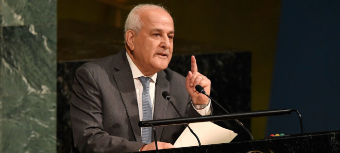N Photo/Evan Schneider. Riyad Mansour, Permanent Observer of the State of Palestine to the UN, addresses the resumed tenth emergency special session of the General Assembly.