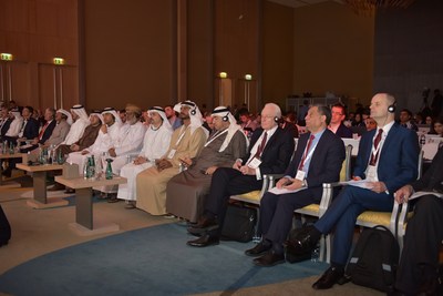 Sultan Al Mansouri, UAE Minister of Economy, Chairman of the Emirates Authority for Standardisation and Metrology, and a number of officials, ambassadors and consuls during the announcement of the Arab program of Halal in Dubai Monday 18 February 2019