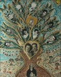 Handpainted family tree for th Haddad family, displayed at the Arab National Museum in Dearborn, Michigan.