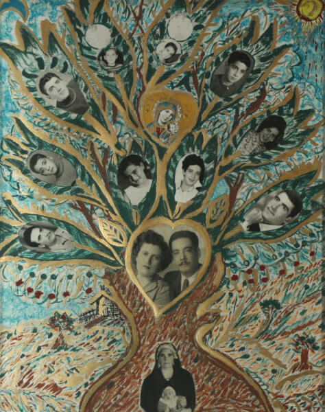 Handpainted family tree for th Haddad family, displayed at the Arab National Museum in Dearborn, Michigan.