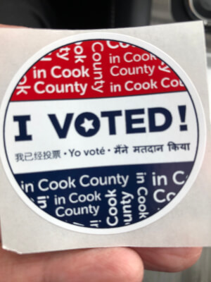 Vote sticker from he 2020 election in Illinois