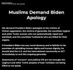 Muslims slam BIden on Uyghur comments. Photo courtesy East Turkestan Government in Exile.