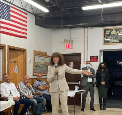 Congresswoman Marie Newman of Illinois during forum in Bridgeview, Illinois Sept. 26, 2021 on Israel's Iron Dome, and strategy to achieve peace through justice