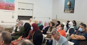 Audience at Palestine Club as Congresswoman Marie Newman of Illinois speaks during forum in Bridgeview, Illinois Sept. 26, 2021 on Israel's Iron Dome, and strategy to achieve peace through justice