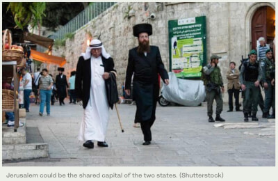 Jerusalem image of Jews and Arabs walking together. Shutterstock. Courtesy of Arab News Newspaper