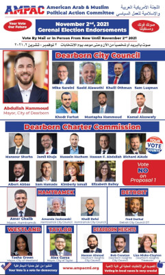 Dearborn election endorsements from The American Arab & Muslim Political Action Committee AMPAC Oct. 2021 for the Nov. 2, 2021 elections.