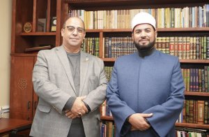 American Arab Chamber President Hassan Nijem with Sh. Hassan Aly, Imam & Religious Director at the MECCA Center.
