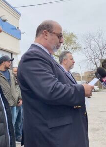 American Arab Chamber President Hassan Nijem speaks to the media at press conference Thursday May 5 at the Citgo gas station closed by Mayor Lightfoot for an unrelated street gang crime at 3759 W. Chicago Ave in Chicago.