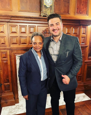 Racist anti-Arab Chicago Mayor Lori Lightfoot poses with Edwards Realty President Ramzi Hassan posted on Facebook on posted June 3, 2022 right after the second press conference demanding that Lightfoot end her discrimination.
