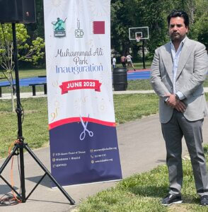 H.E. Mr. Meshal Bin Hamad Al Thani, Ambassador of Qatar to the US at the grand opening ceremony and special ribbon cutting ceremony for the new Muhamad Ali Park in Detroit June 21