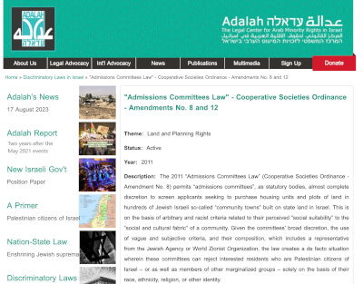 ADALAH confronts racist laws