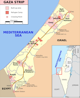 Map of the Gaza Strip, courtesy of Wikipedia