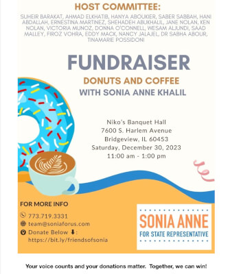 Fundraiser planned for Sonia Khalil in  36th Illinois House District Dec. 30
