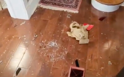 image from vandalism targeting the Muslim Chaplaincy house at Rutgers University (A.K.A. CILRU, Center for Islamic Life at Rutgers University) on Wednesday April 10, 2024. Phot from CAIR video
