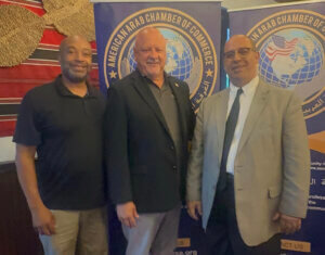 State Rep. Justin Slaughter, Orland Mayor Jim Dodge, and American Arab Chamber President Hassan Nijem